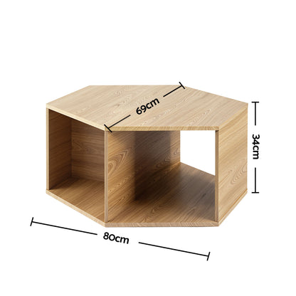 TWSC Coffee Table Hexagonal Center Table with Open Storage 2-Way Display Side Table Wood