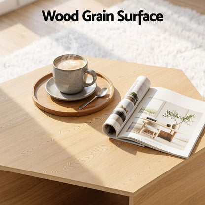 TWSC Coffee Table Hexagonal Center Table with Open Storage 2-Way Display Side Table Wood