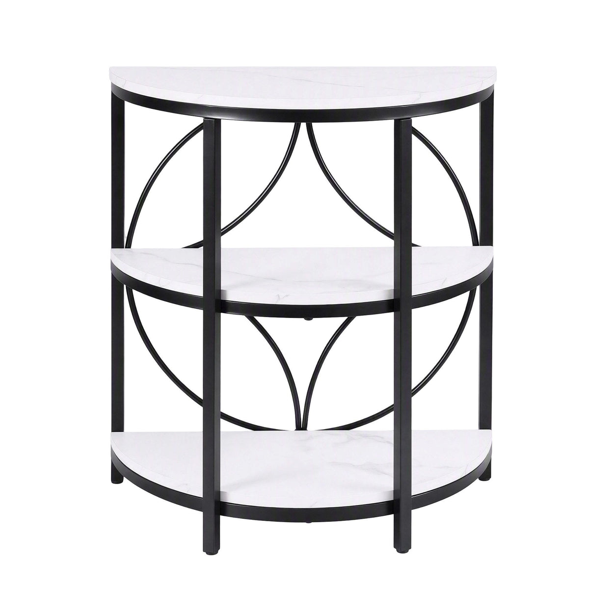 TWSC Semi-Circle End Table 3 Tier Coffee Table Side Nightstand Shelf Marble Effect White&Black