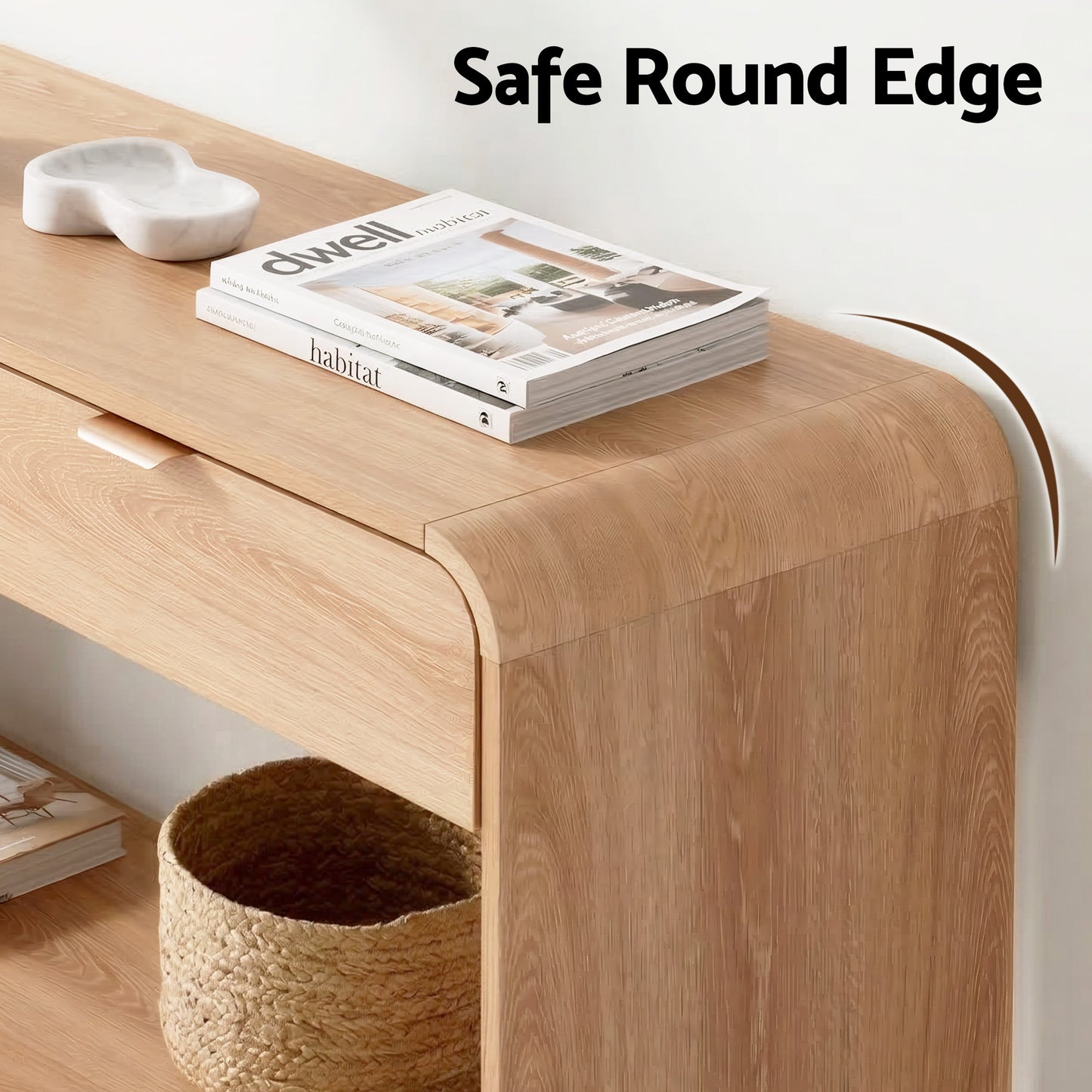 TWSC Console Table Hallway Entryway Storage Drawer Shelf Curved Edge 120CM Pine
