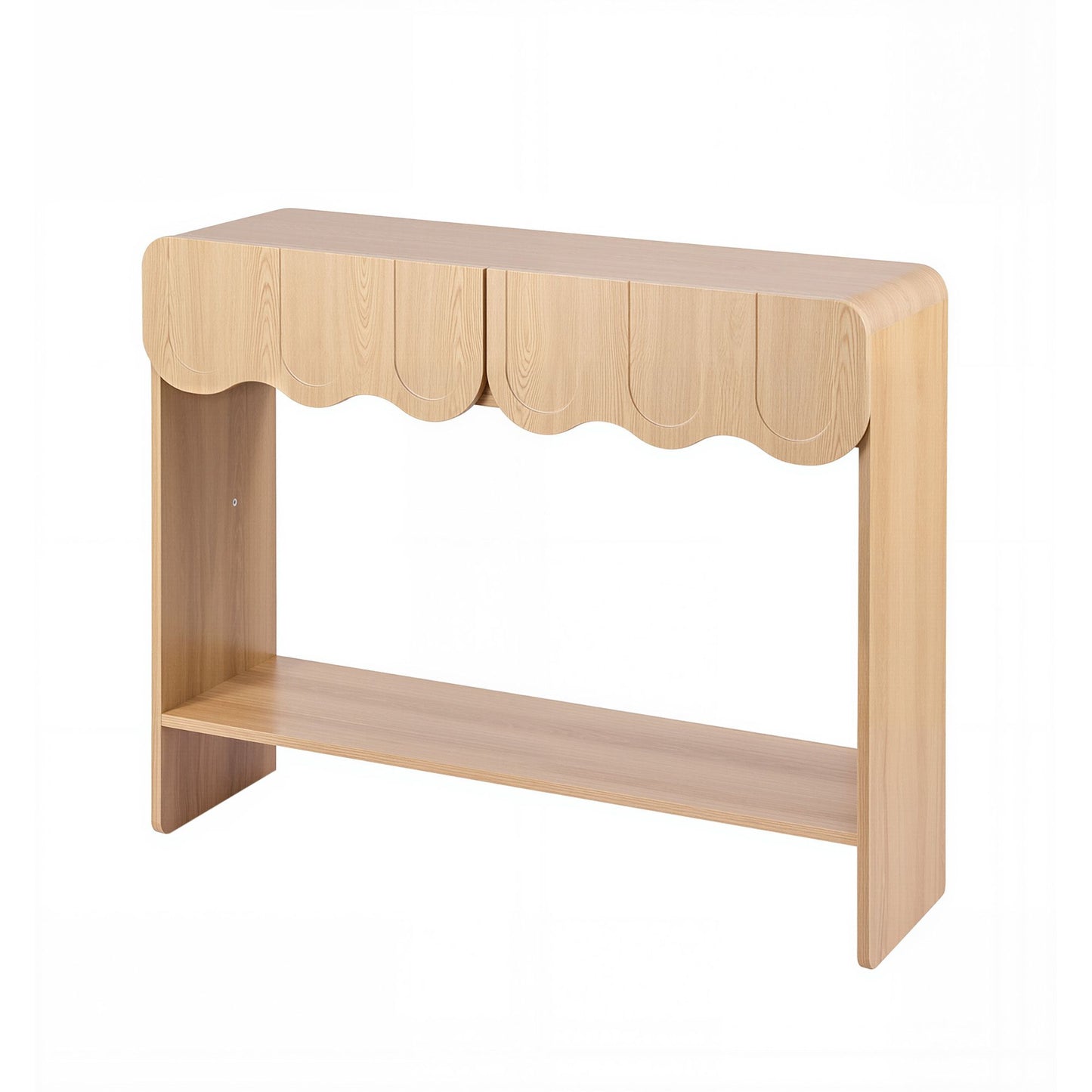 TWSC 2-Drawer Console Table, Scalloped Entryway Table with Safe Rounded Corners, 100 x 31 x 80 cm