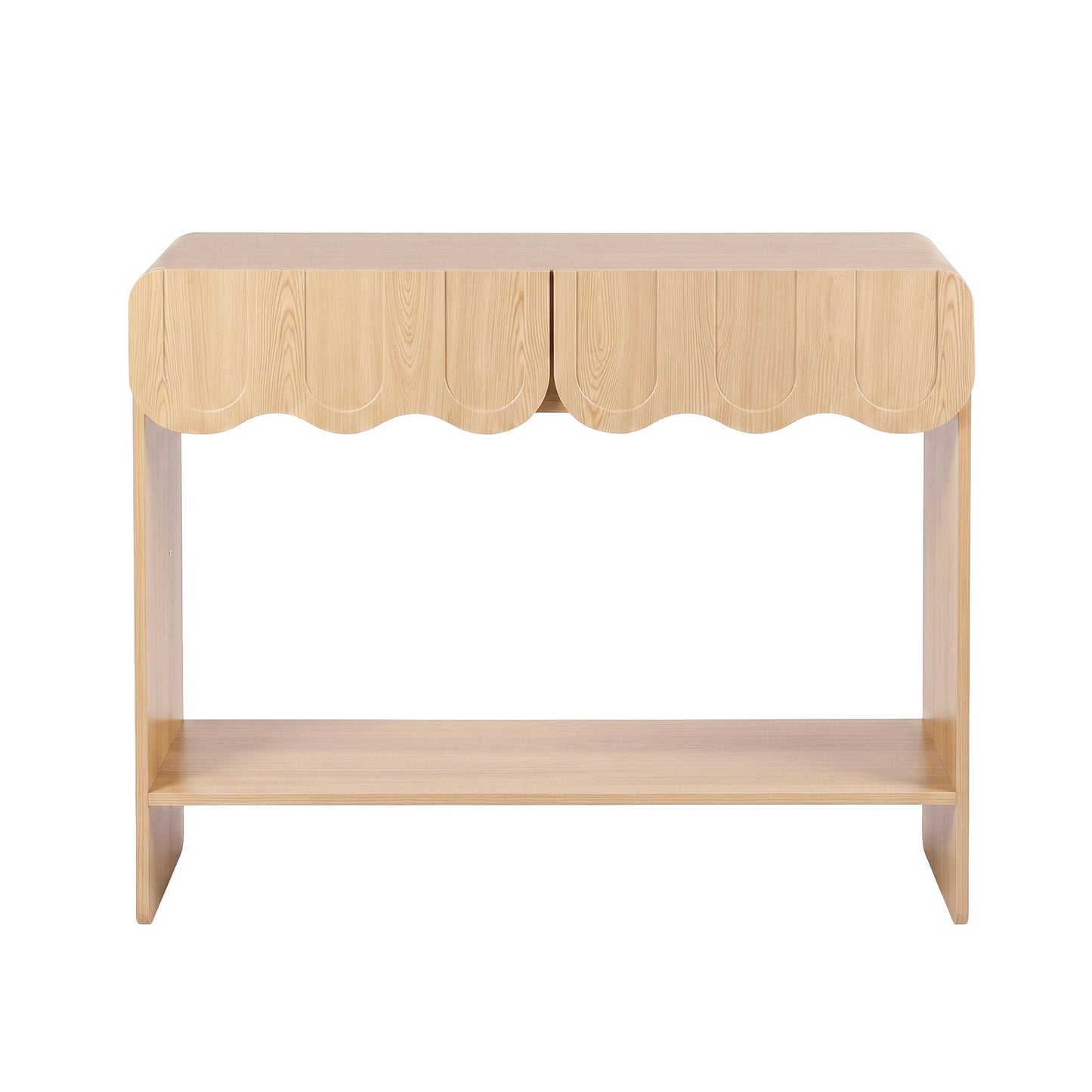 TWSC 2-Drawer Console Table, Scalloped Entryway Table with Safe Rounded Corners, 100 x 31 x 80 cm