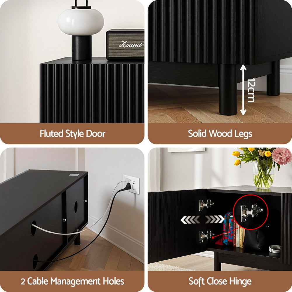 TWSC TV Unit Entertainment Unit Storage Cabinet 180cm Black