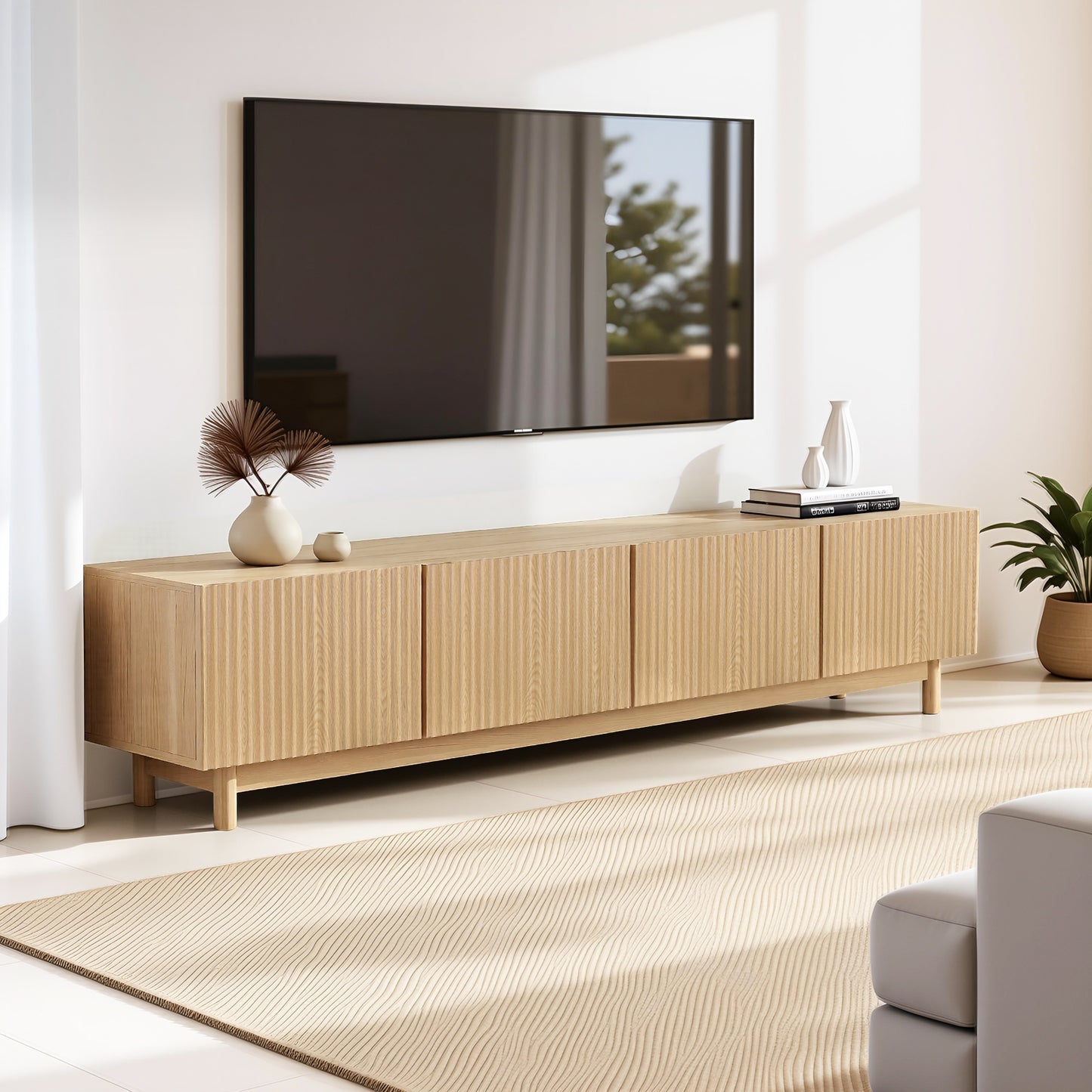 Entertainment Unit with Storage Cabinets – Pine, 180cm
