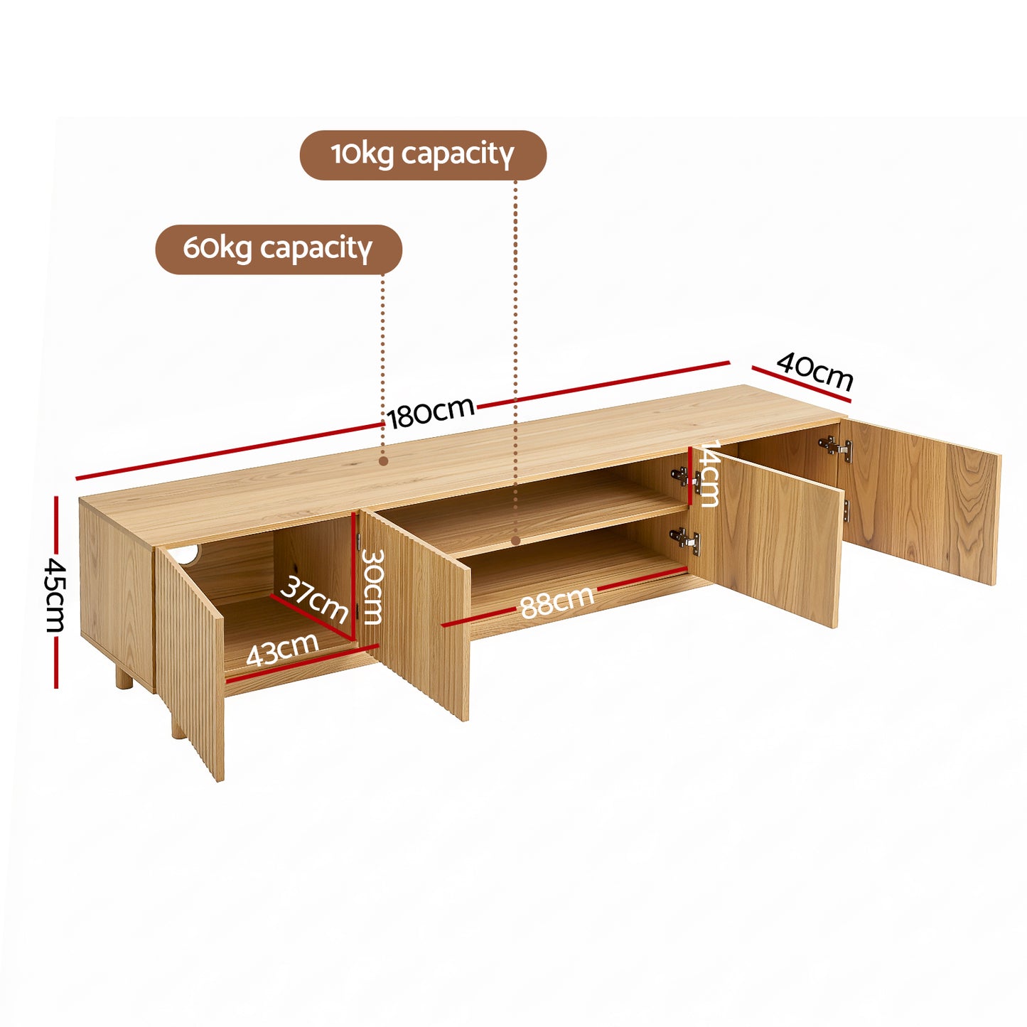 Entertainment Unit with Storage Cabinets – Pine, 180cm