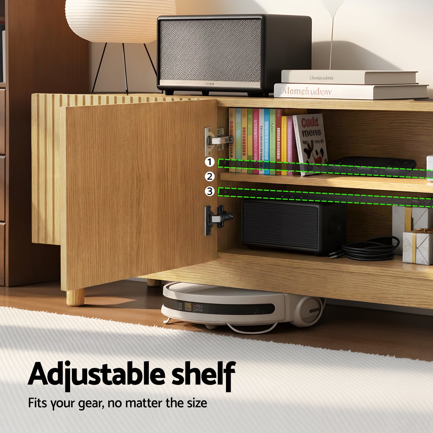 Entertainment Unit with Storage Cabinets – Pine, 180cm