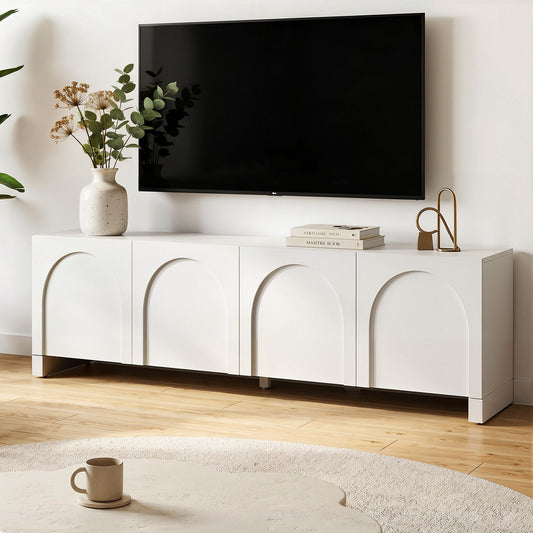 TWSC TV Unit Entertainment Unit Storage Cabinet Adjustable Shelf 180cm White