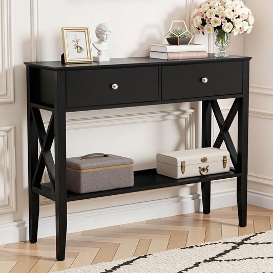 Console Table with 2 Drawers – Black, 100cm