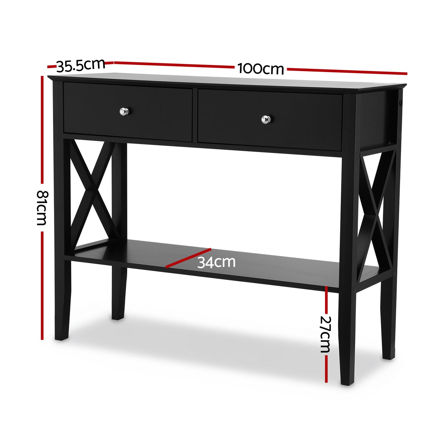 Console Table with 2 Drawers – Black, 100cm