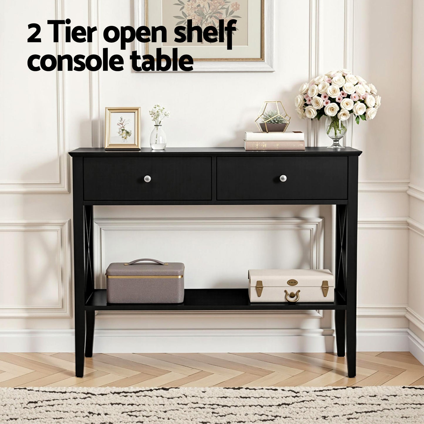 Console Table with 2 Drawers – Black, 100cm