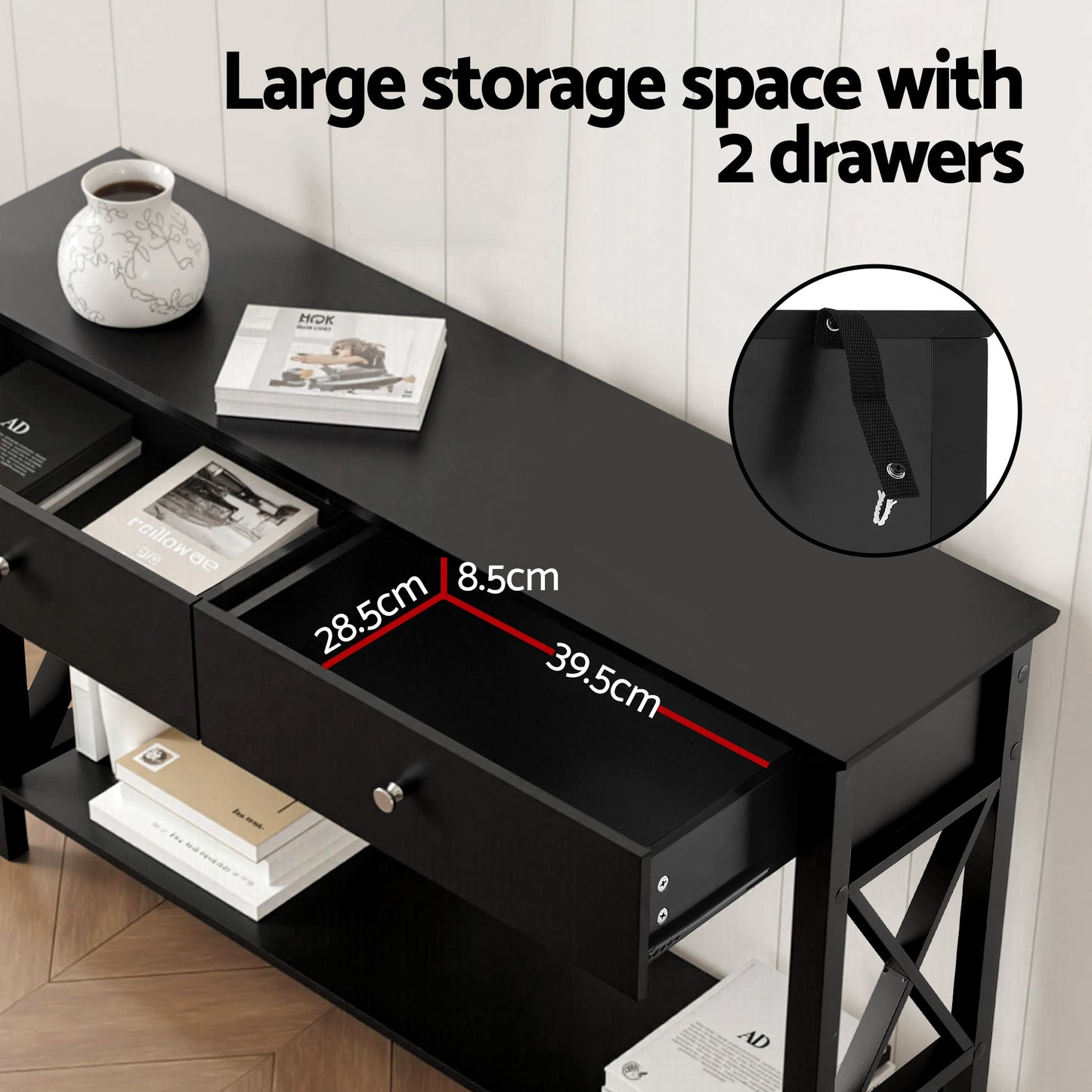 Console Table with 2 Drawers – Black, 100cm