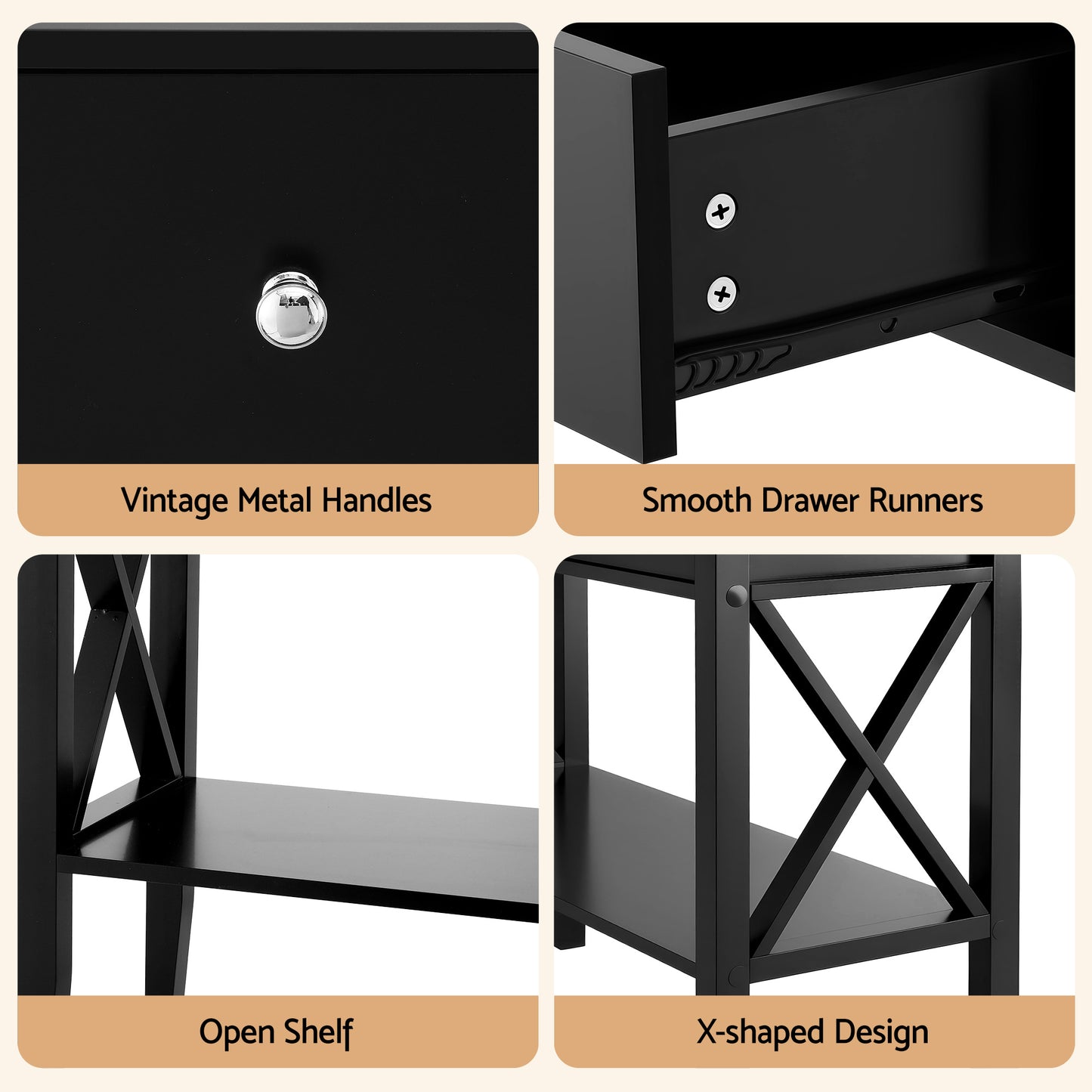 Console Table with 2 Drawers – Black, 100cm