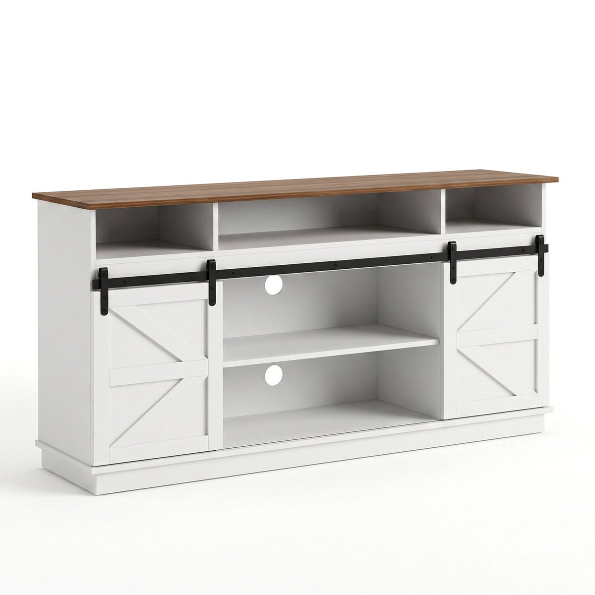 TWSC Buffet Sideboard Cabinet 150cm 3-Tier Kitchen Storage Sliding Doors White
