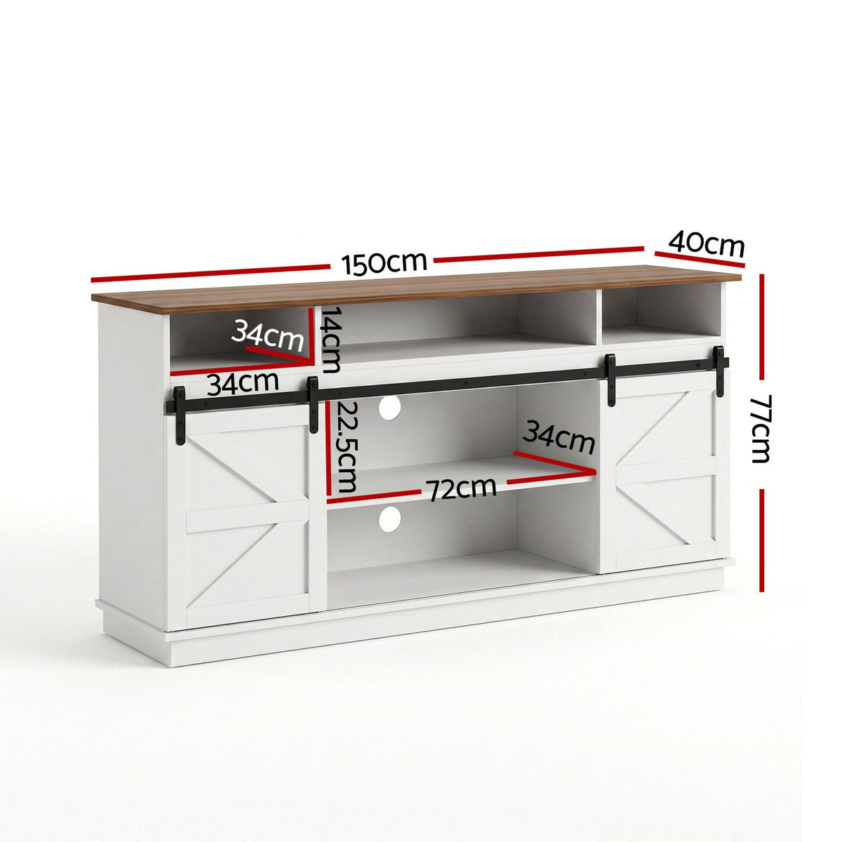 TWSC Buffet Sideboard Cabinet 150cm 3-Tier Kitchen Storage Sliding Doors White