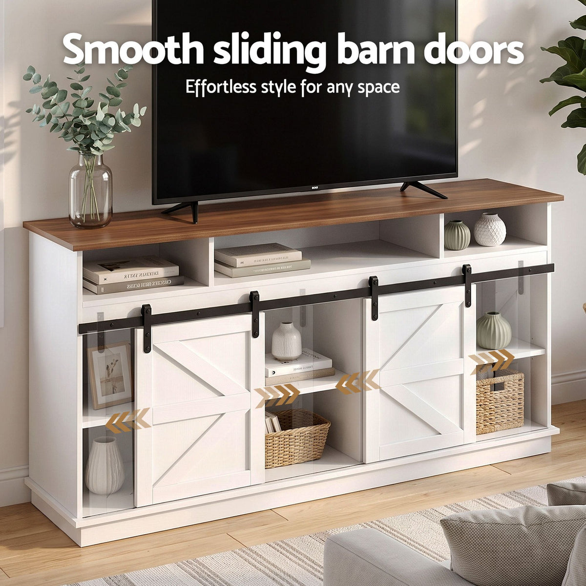 TWSC Buffet Sideboard Cabinet 150cm 3-Tier Kitchen Storage Sliding Doors White