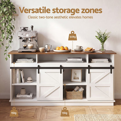 TWSC Buffet Sideboard Cabinet 150cm 3-Tier Kitchen Storage Sliding Doors White