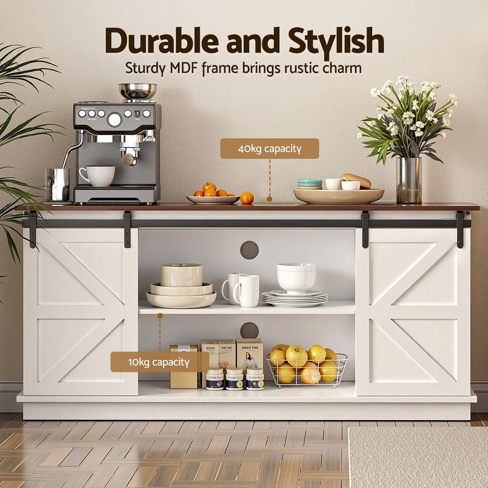 TWSC Buffet Sideboard Storage Cabinet Kitchen Cupboard Sliding Doors White