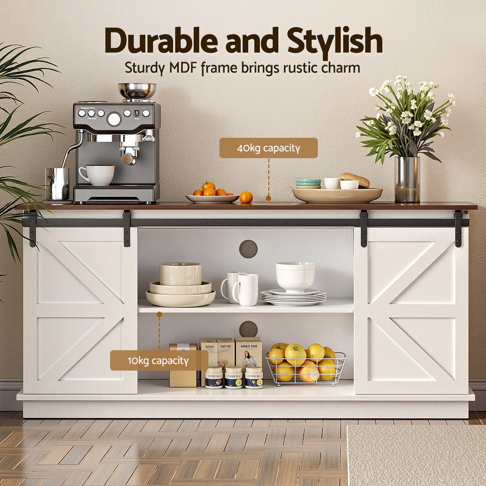 TWSC Buffet Sideboard Storage Cabinet Kitchen Cupboard Sliding Doors White