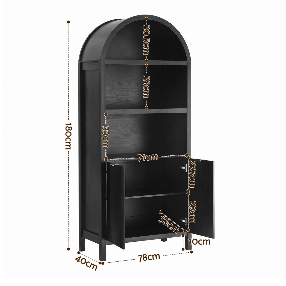 TWSC Buffet Sideboard Cabinet Pantry 180CM Arched Storage Bookshelf Black