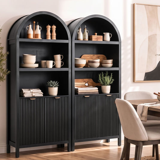 Elegant buffet cabinet with storage featuring arched design and fluted doors, perfect for modern Australian living.