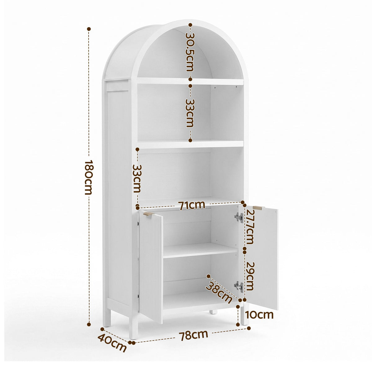 TWSC Buffet Sideboard Cabinet Pantry 180CM Arched Storage Bookshelf White