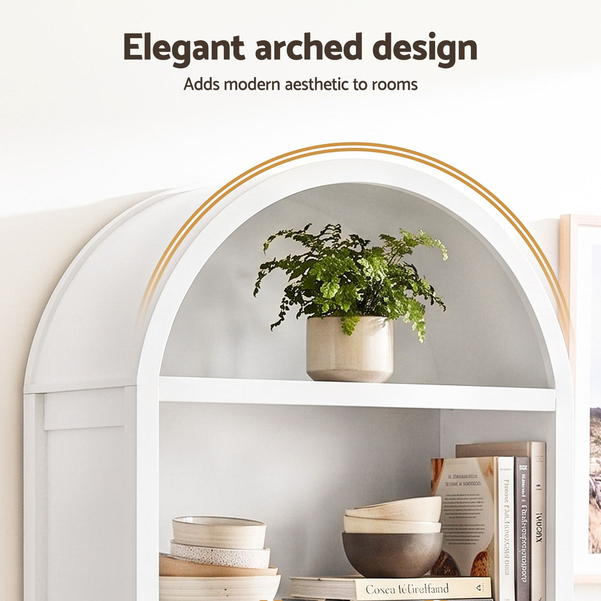 TWSC Buffet Sideboard Cabinet Pantry 180CM Arched Storage Bookshelf White