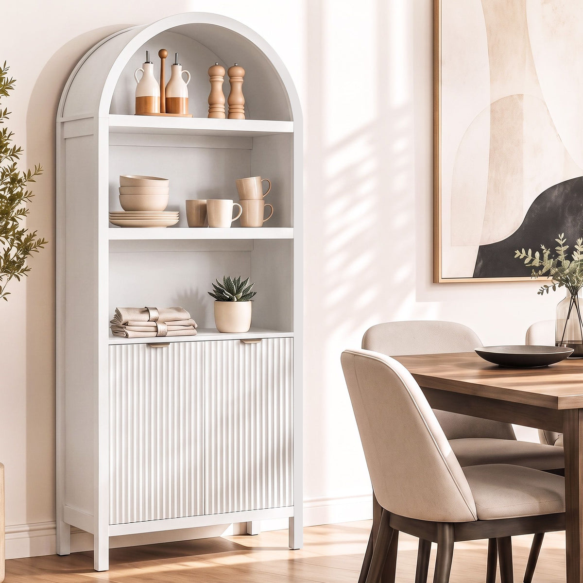 TWSC Buffet Sideboard Cabinet Pantry 180CM Arched Storage Bookshelf White