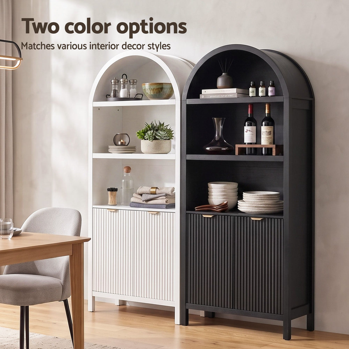 TWSC Buffet Sideboard Cabinet Pantry X2 180CM Arched Storage Bookshelf White