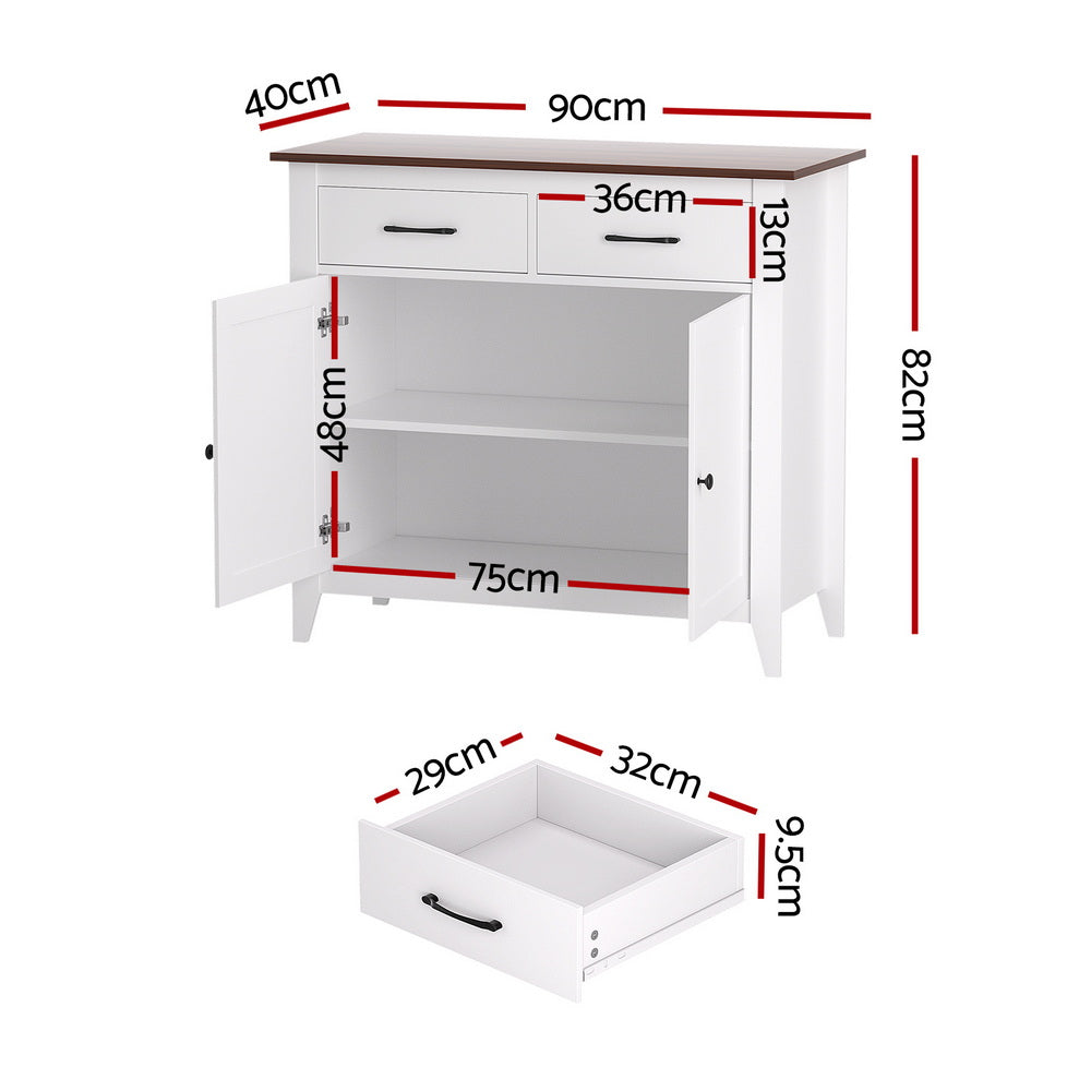 TWSC Buffet Sideboard Storage Cabinet Kitchen Cupboard Hallway 2 Drawers White