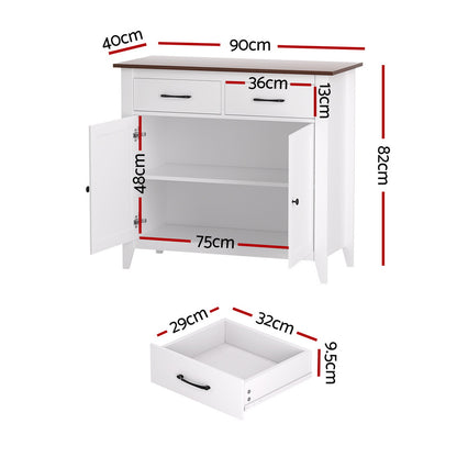 TWSC Buffet Sideboard Storage Cabinet Kitchen Cupboard Hallway 2 Drawers White