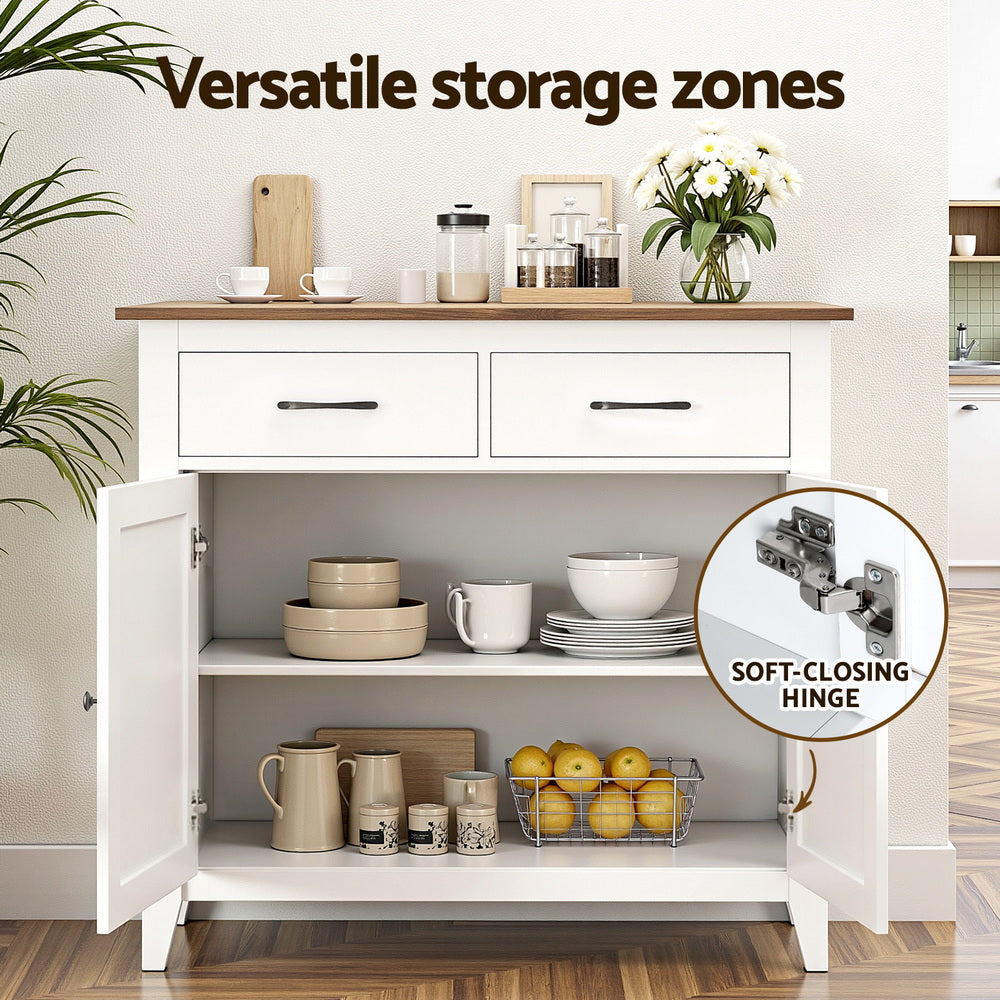 TWSC Buffet Sideboard Storage Cabinet Kitchen Cupboard Hallway 2 Drawers White