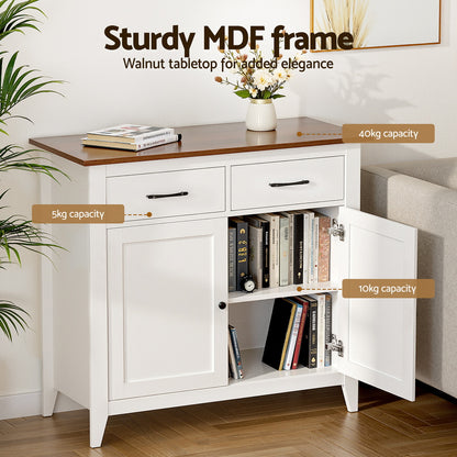TWSC Buffet Sideboard Storage Cabinet Kitchen Cupboard Hallway 2 Drawers White
