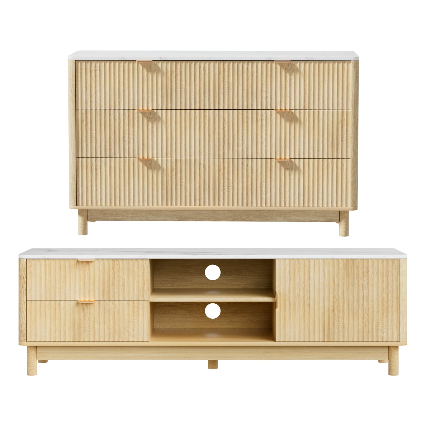 TV Unit and Chest of Drawers Set – Solid Wood Legs, Pine Finish