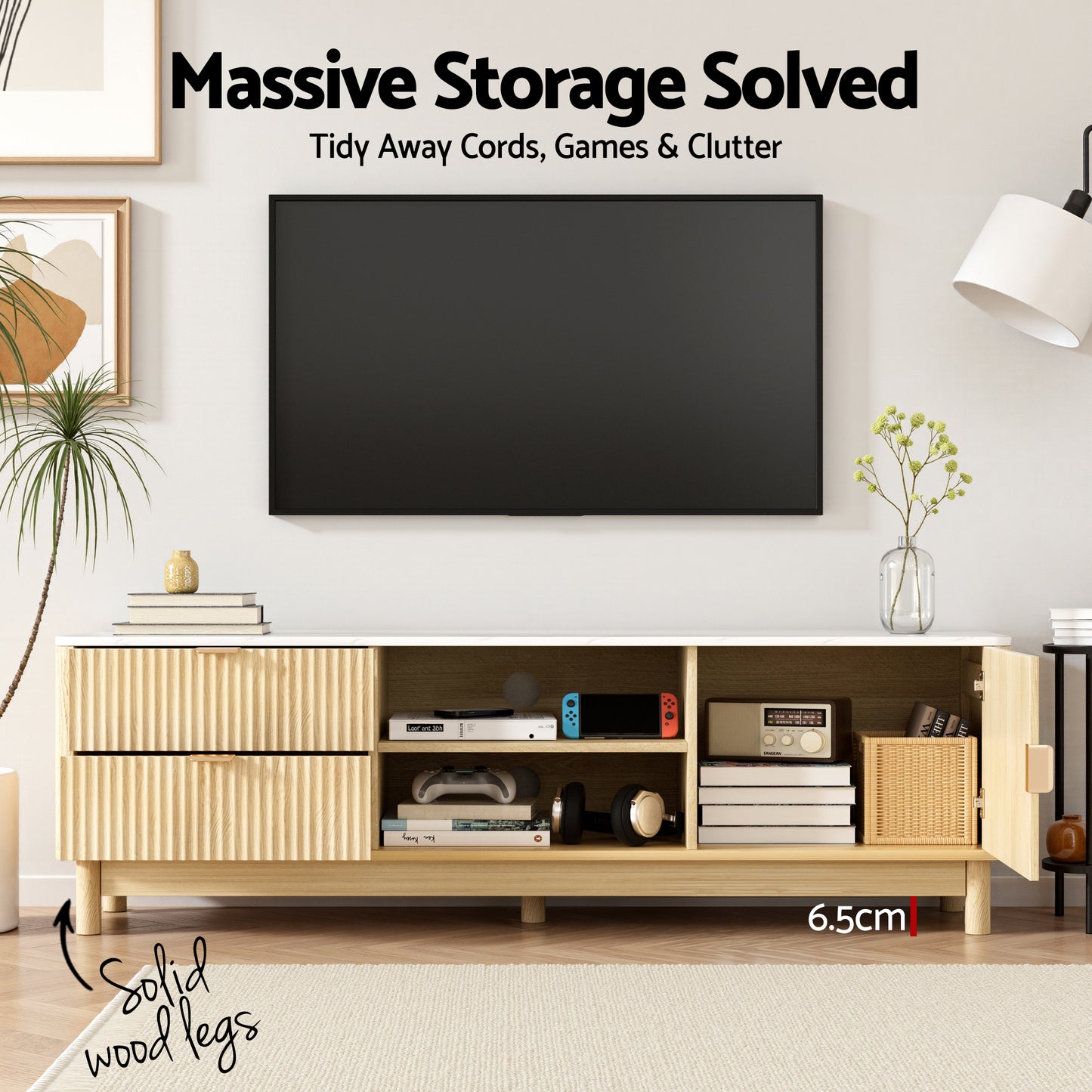 TV Unit and Chest of Drawers Set – Solid Wood Legs, Pine Finish
