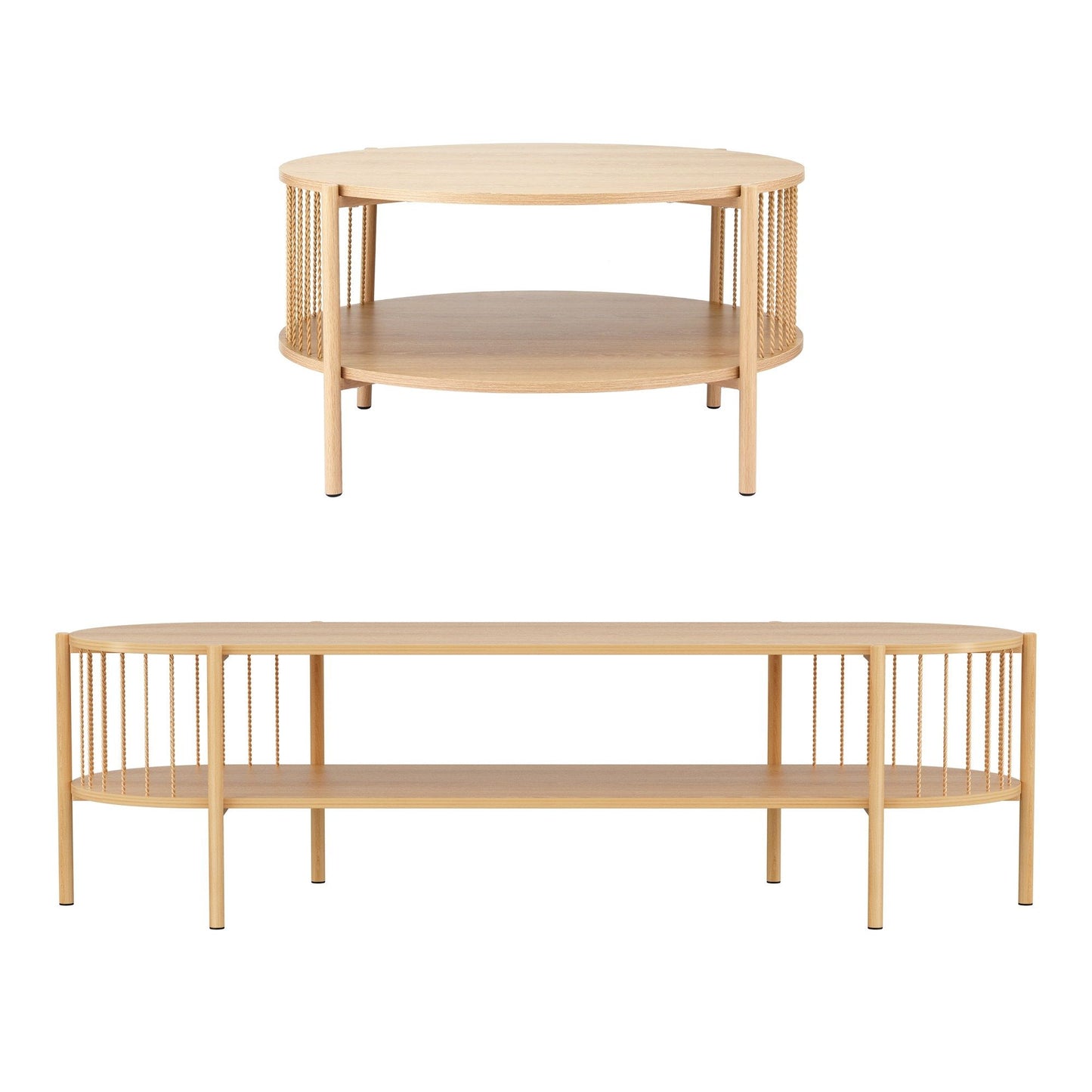TWSC TV Unit & Coffee Table Set Storage Shelf Pine
