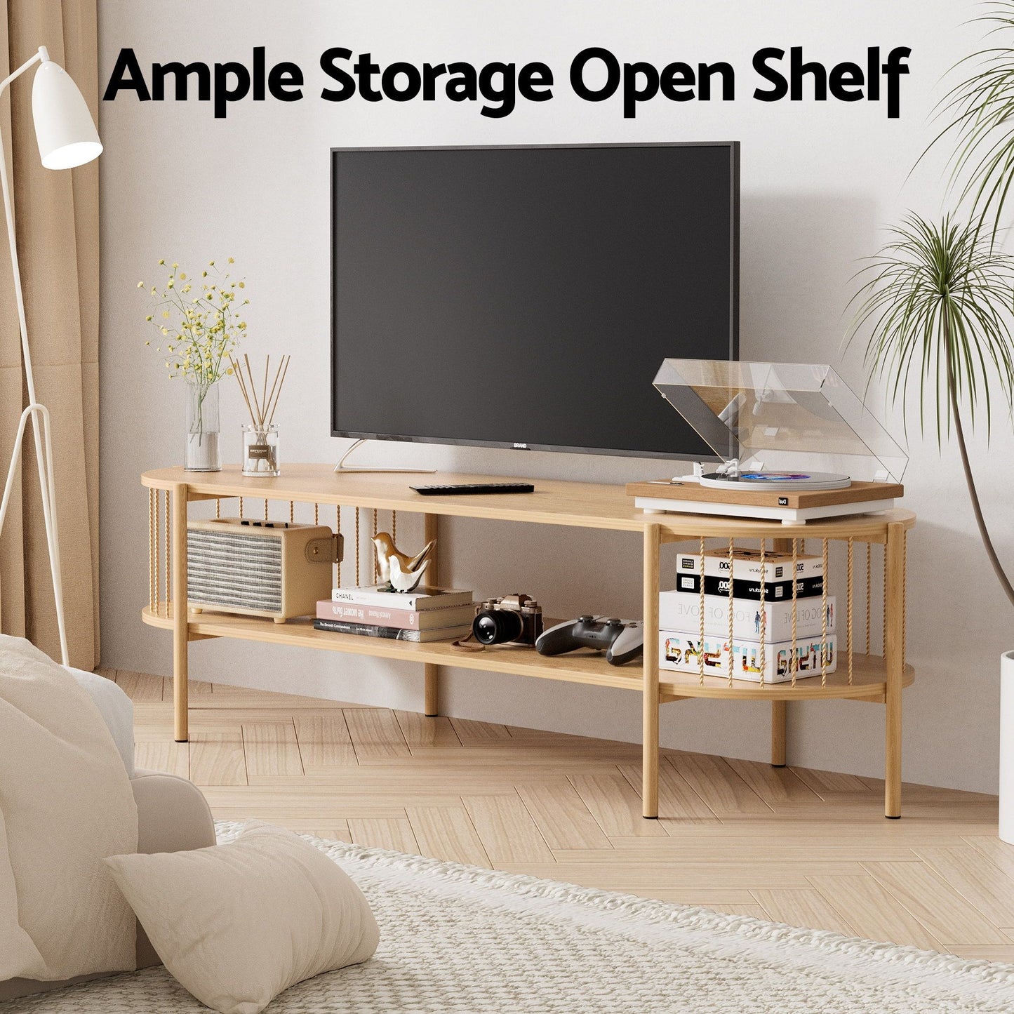 TWSC TV Unit & Coffee Table Set Storage Shelf Pine