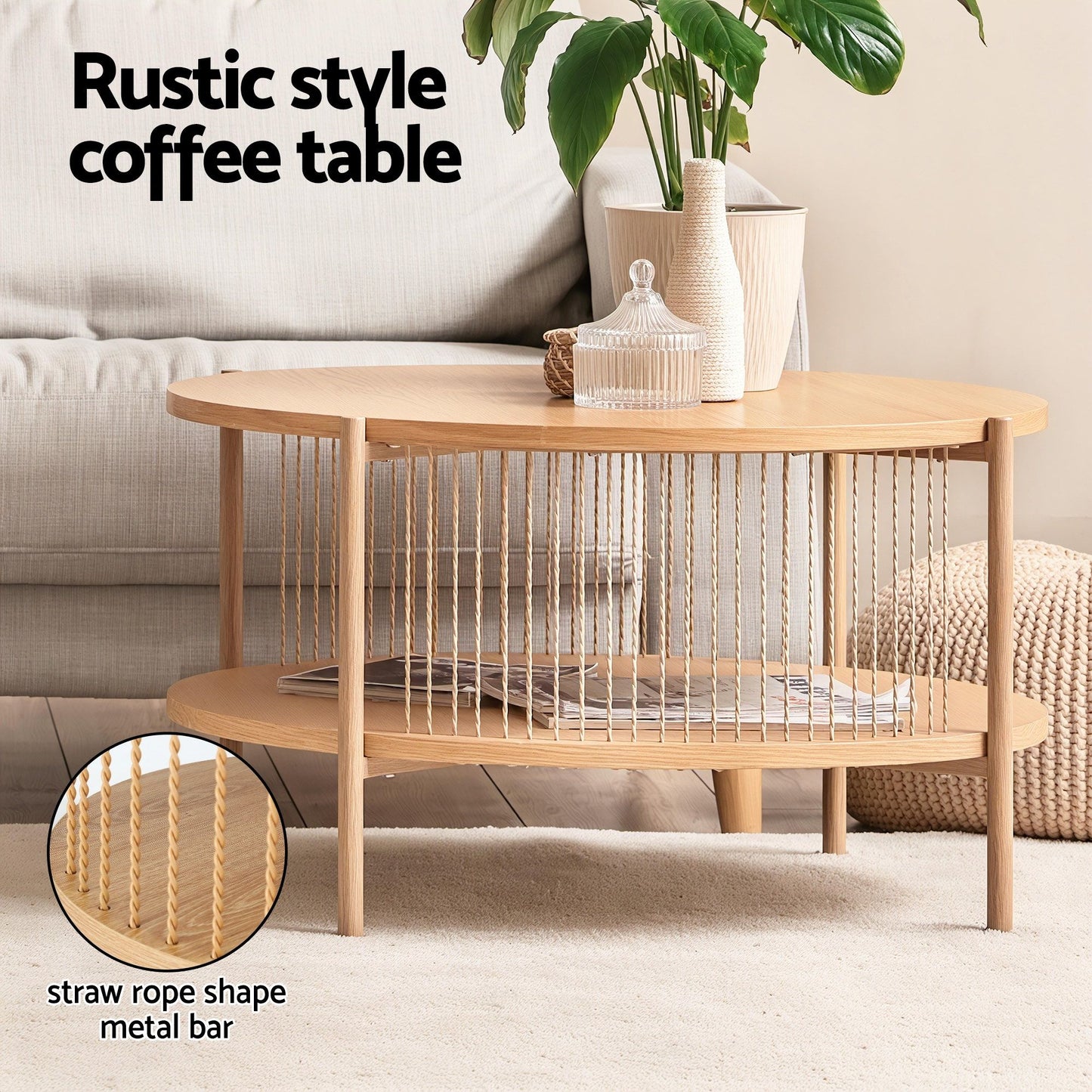 TWSC TV Unit & Coffee Table Set Storage Shelf Pine