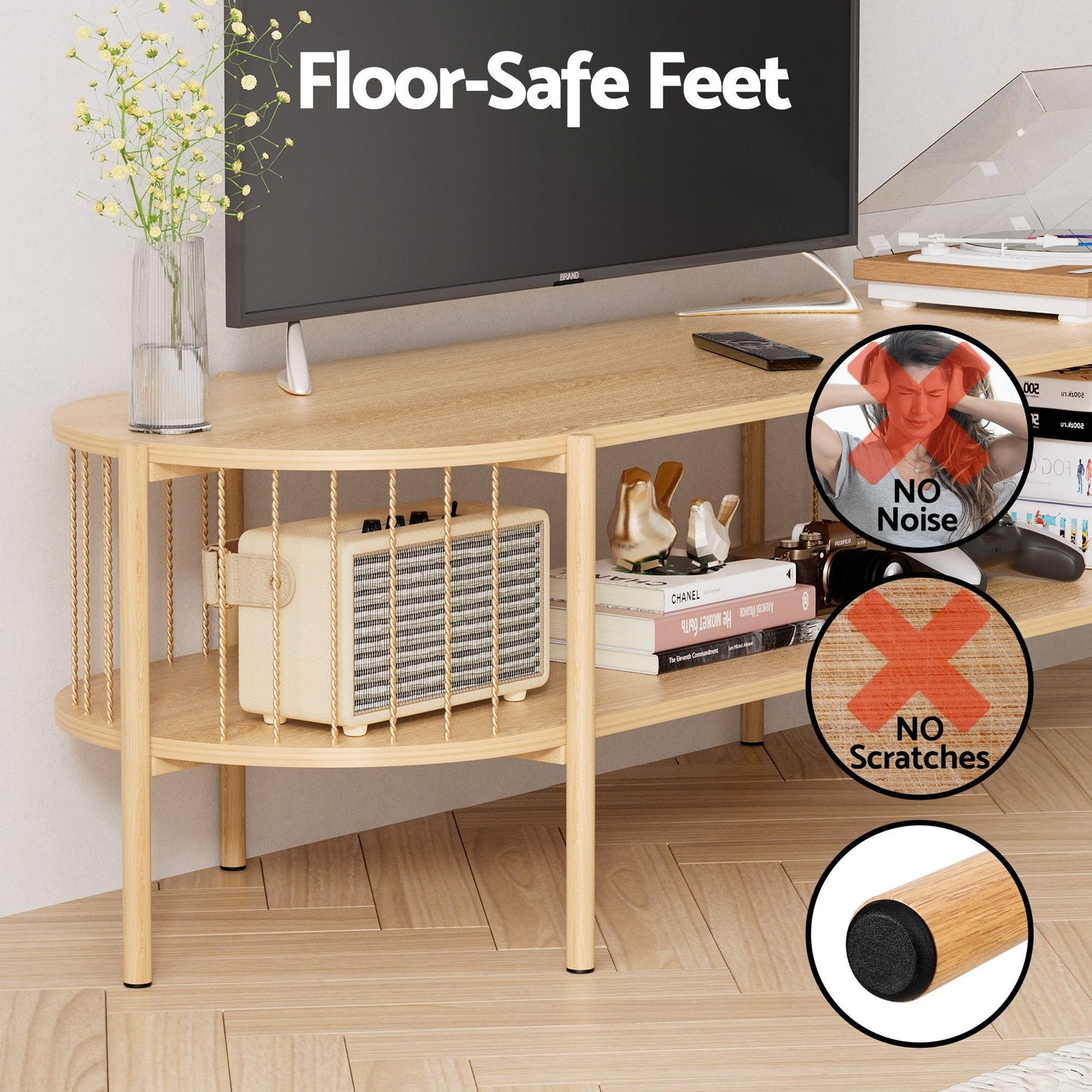 TWSC TV Unit & Coffee Table Set Storage Shelf Pine