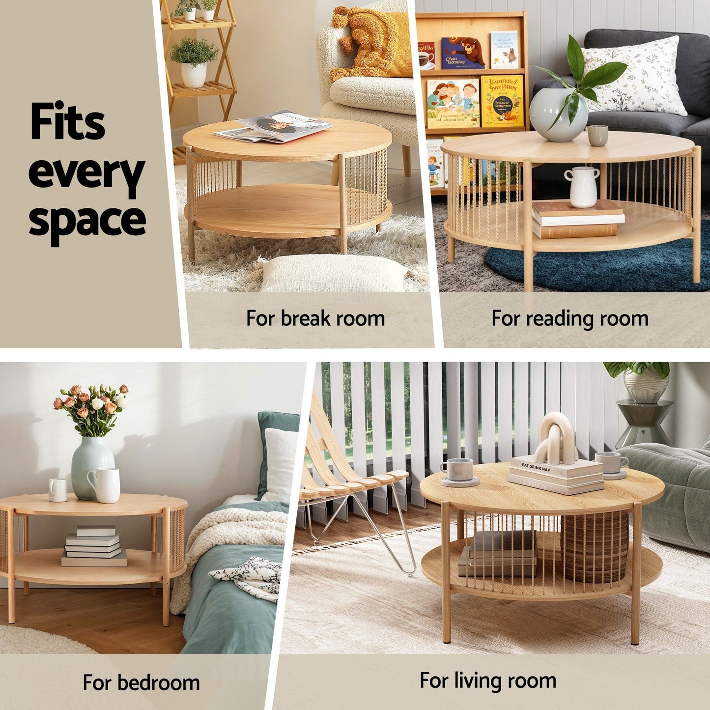 TWSC TV Unit & Coffee Table Set Storage Shelf Pine