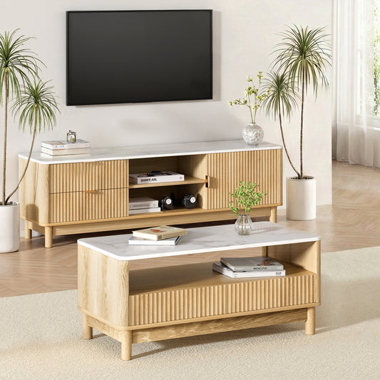 TV Unit and Coffee Table Set – Storage Drawers, Pine Finish