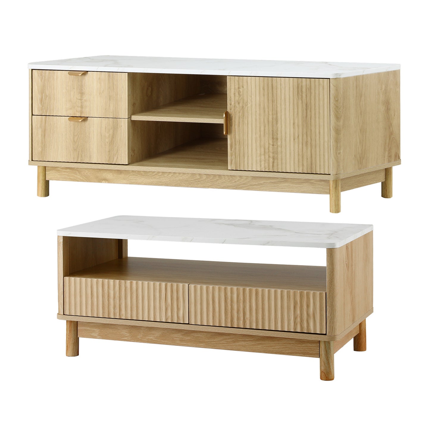 TV Unit and Coffee Table Set – Storage Drawers, Pine Finish