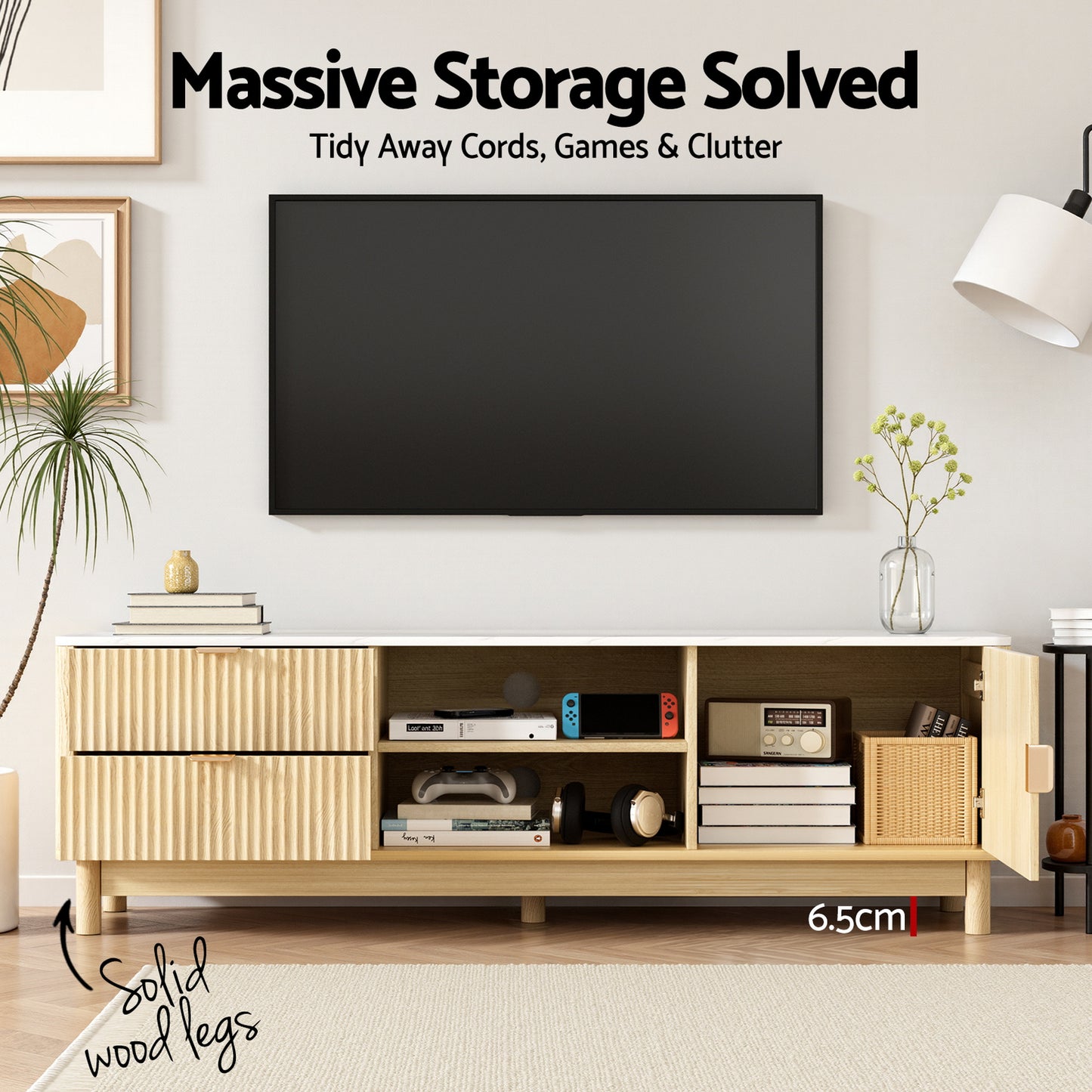 TV Unit and Coffee Table Set – Storage Drawers, Pine Finish