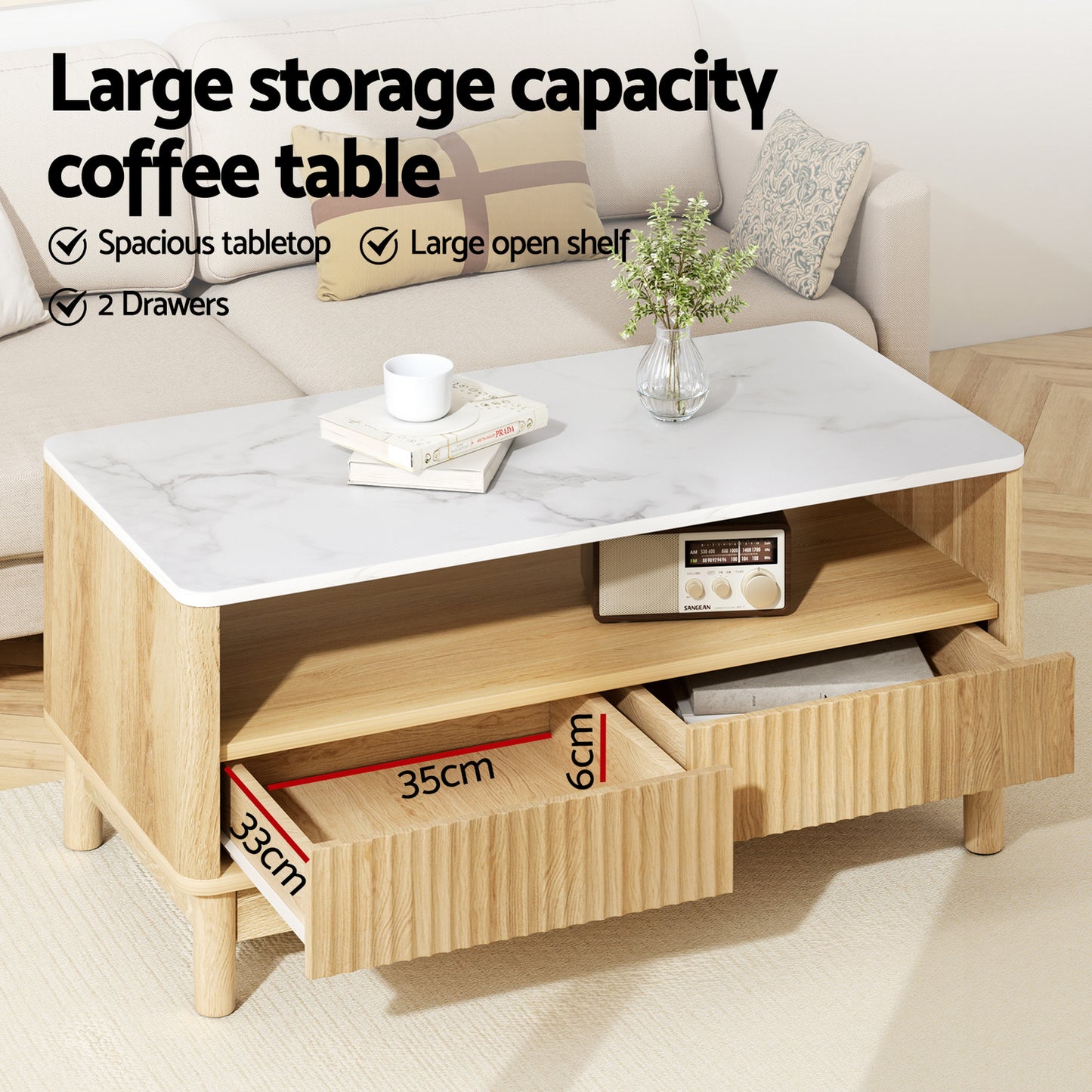 TV Unit and Coffee Table Set – Storage Drawers, Pine Finish