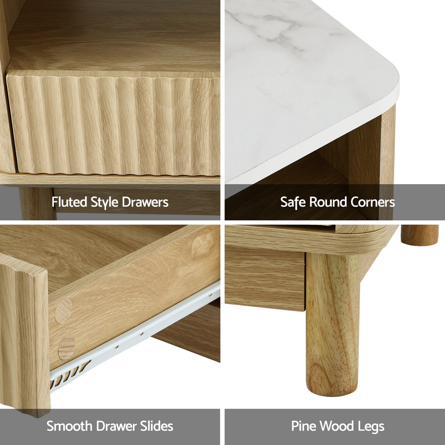 TV Unit and Coffee Table Set – Storage Drawers, Pine Finish