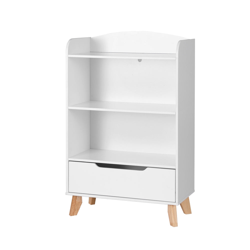 Kids Bookshelf with 3 Tiers and Drawer – White, Particleboard & MDF