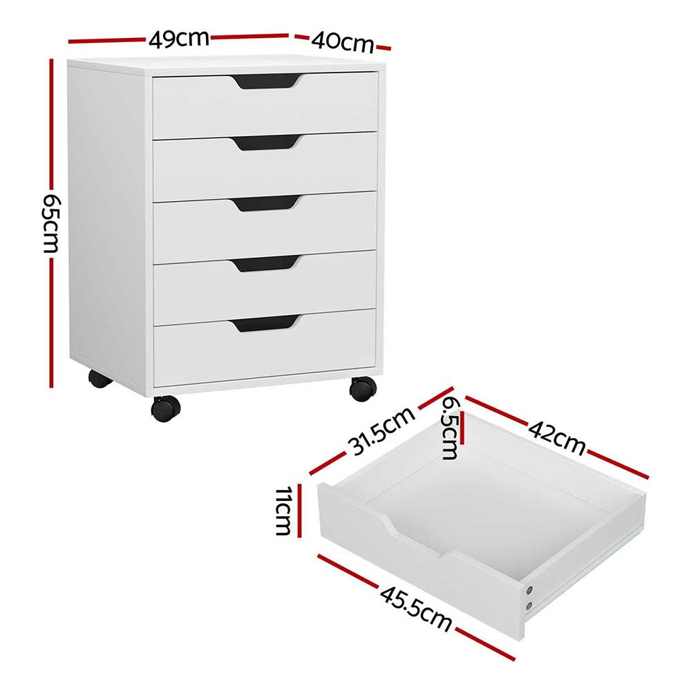 5-Drawer Mobile Filing Cabinet – Rolling Storage, White