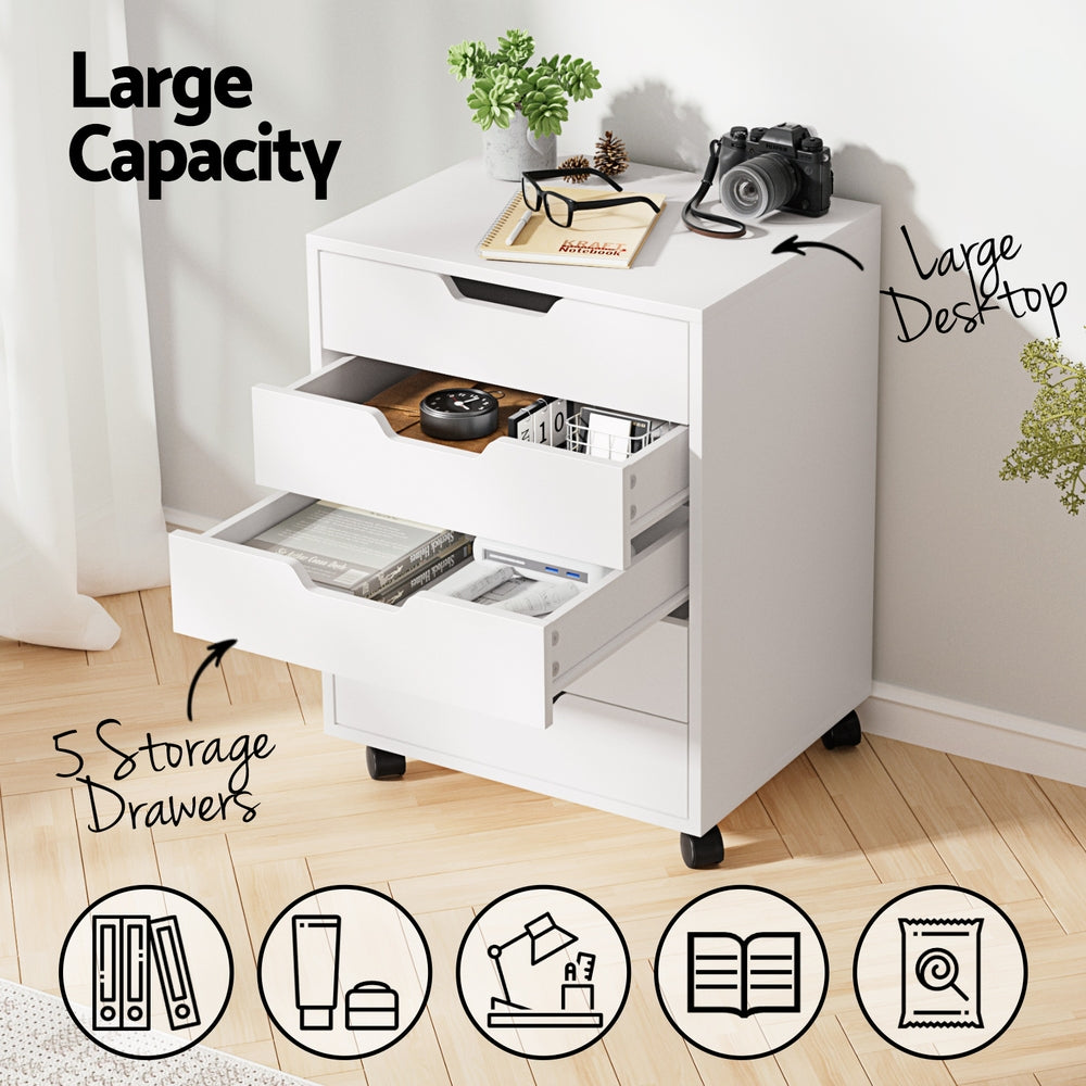 5-Drawer Mobile Filing Cabinet – Rolling Storage, White