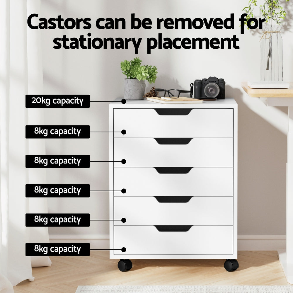 5-Drawer Mobile Filing Cabinet – Rolling Storage, White