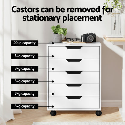 5-Drawer Mobile Filing Cabinet – Rolling Storage, White