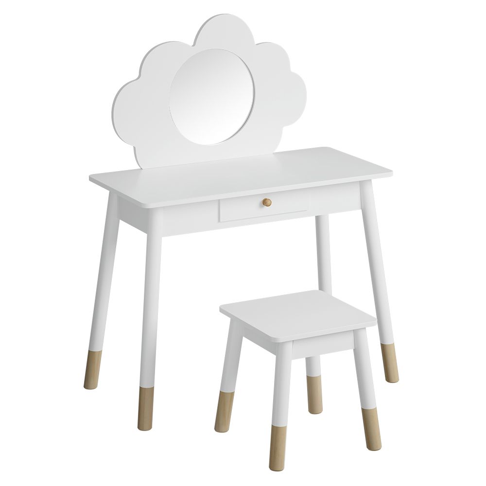 Kids Dressing Table and Chair Set – Vanity with Mirror and Drawer, White Wood
